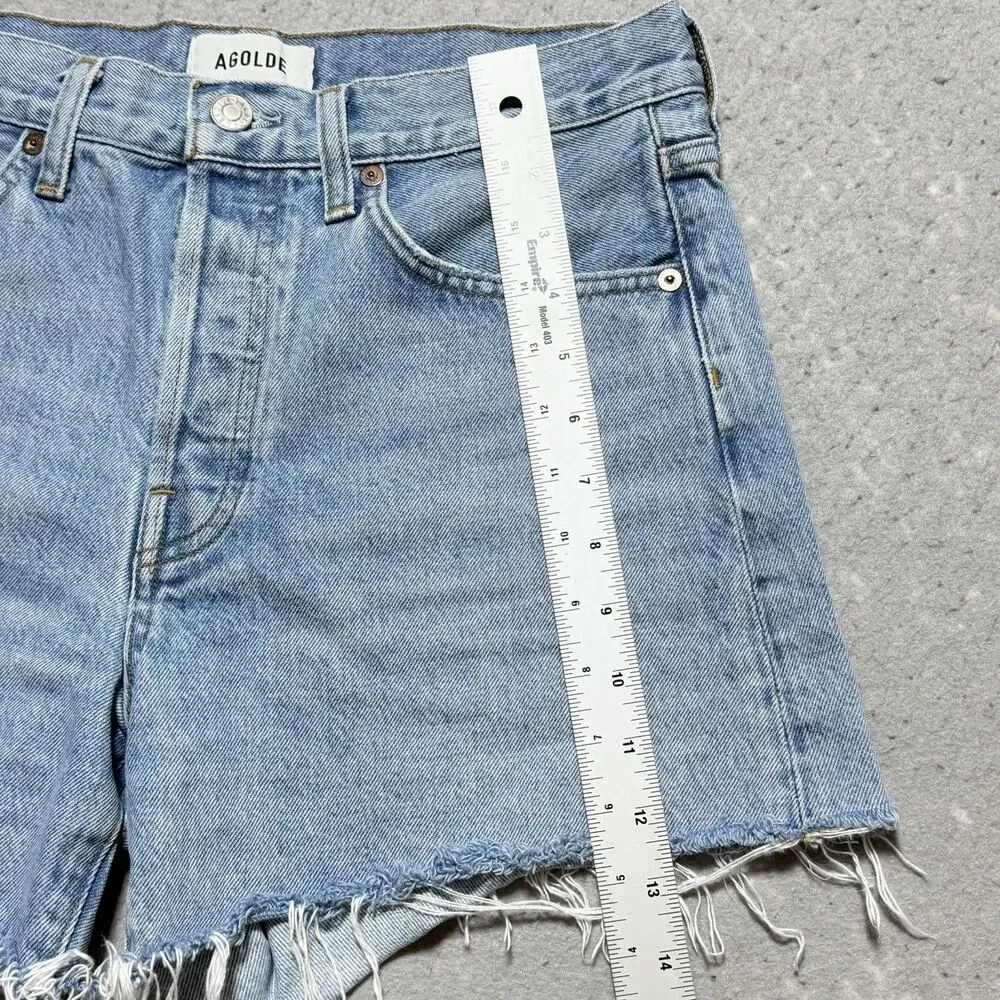 AGOLDE Parker Long High Rise Distressed Cut Off Denim Shorts Blue Women’s 27